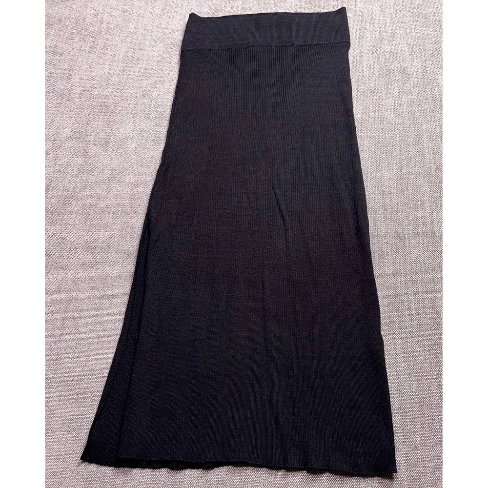 Free People Golden Hour Ribbed Midi Skirt Women Small Black Cotton One Side Slit